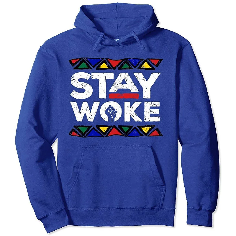 Stay Woke Black Hoodie Hoodie with Rolled Sleeves Casual Relaxed