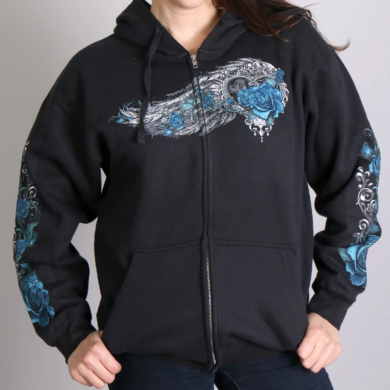 Hot Leathers GLZ4345 Ladies 'Angel Roses' Zip Up Hooded Ladies Black Sweat Shirt Cotton Hoodie Fleece Lining Warmth Hot Leathers GLZ4345 Ladies 'Angel Roses' Zip Up Hooded Ladies Black Sweat Shirt Cotton Hoodie Fleece Lining Warmth
