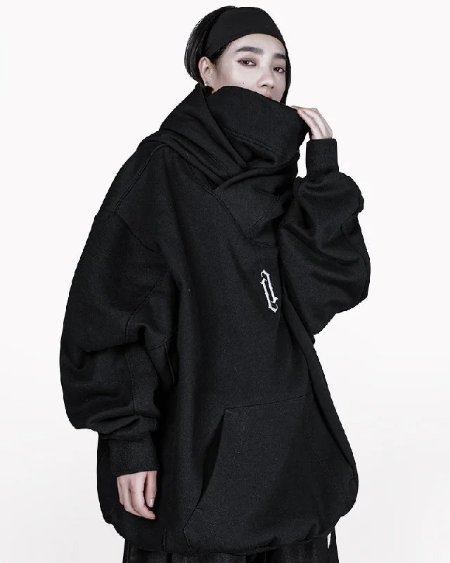 Techwear Unisex Turtleneck Scarf Mask Hoodie Hoodie with Batwing Sleeves Loose Dramatic Techwear Unisex Turtleneck Scarf Mask Hoodie Hoodie with Batwing Sleeves Loose Dramatic