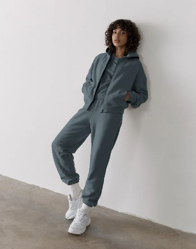 The Womens Full Zip Hoodie in Slate Grey Hoodie with Button Placket Classic Preppy