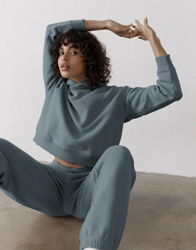 The Womens Pullover Crop Hoodie in Slate Grey Hoodie with Puffed Sleeves Voluminous Trendy The Womens Pullover Crop Hoodie in Slate Grey Hoodie with Puffed Sleeves Voluminous Trendy