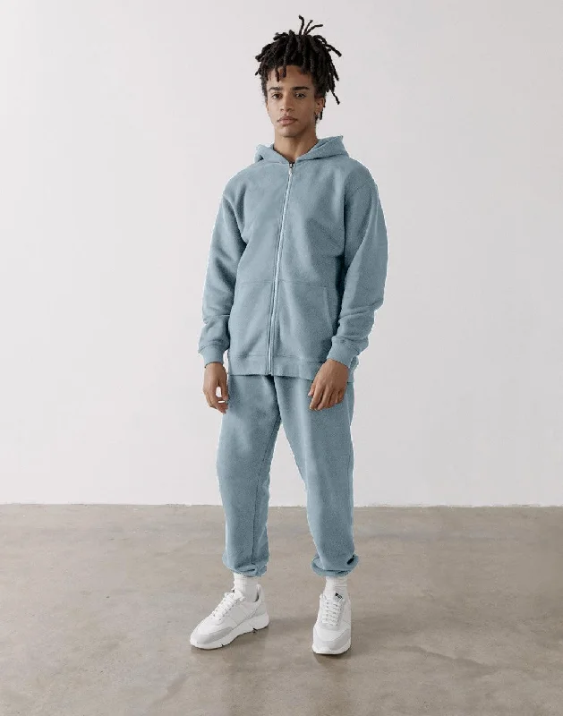 The Oversized Zip Hoodie in Chalk Blue Hoodie with Hem Applique Textured Unique