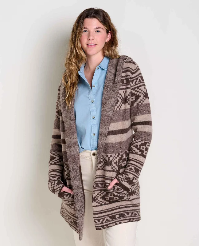 Women's Merino Heartfelt Hoodie - Chestnut Fair Isle Hoodie with Drawstring Waist Adjustable Fitted Women's Merino Heartfelt Hoodie - Chestnut Fair Isle Hoodie with Drawstring Waist Adjustable Fitted