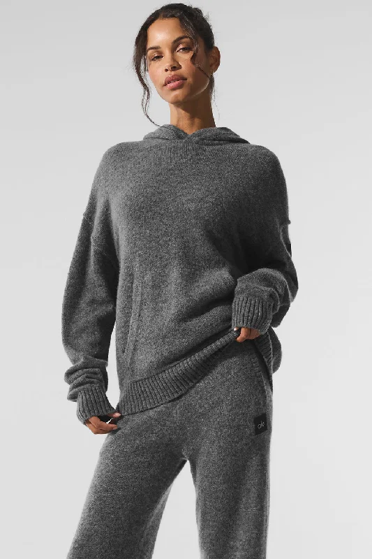 New Class Cashmere Hoodie - Platinum Grey Hoodie with Exposed Zipper Edgy Industrial New Class Cashmere Hoodie - Platinum Grey Hoodie with Exposed Zipper Edgy Industrial