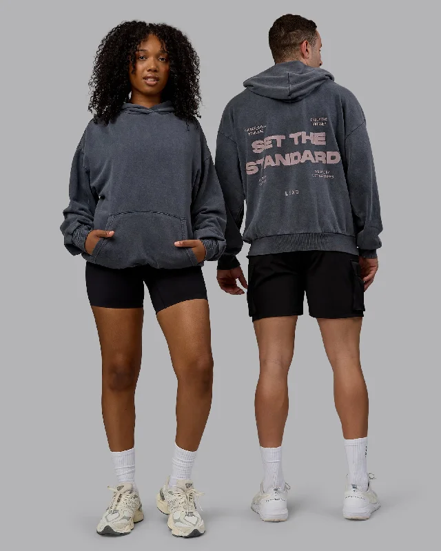 Unisex Washed Set the Standard Hoodie Oversize - Black-Greyish Purple Hoodie with Metallic Shiny Futuristic Unisex Washed Set the Standard Hoodie Oversize - Black-Greyish Purple Hoodie with Metallic Shiny Futuristic
