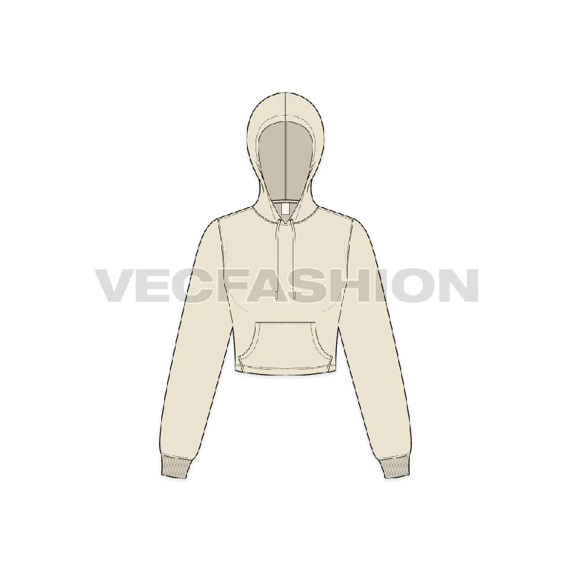 Women's Cropped Hoodie with Kangaroo Pocket Hoodie with Double Zipper Versatile Adjustable Women's Cropped Hoodie with Kangaroo Pocket Hoodie with Double Zipper Versatile Adjustable