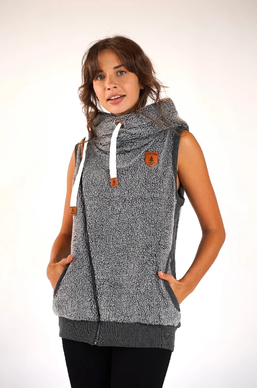 Zoe Sherpa Dark Heather Grey Hoodie Vest Hoodie with Double Zipper Versatile Adjustable Zoe Sherpa Dark Heather Grey Hoodie Vest Hoodie with Double Zipper Versatile Adjustable