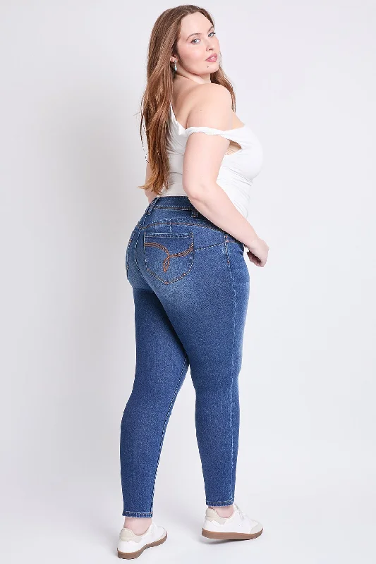 Women's Plus WannaBettaButt Mid Rise Embroidered Skinny Jean Fashionable Button-Front Jeans Women's Plus WannaBettaButt Mid Rise Embroidered Skinny Jean Fashionable Button-Front Jeans