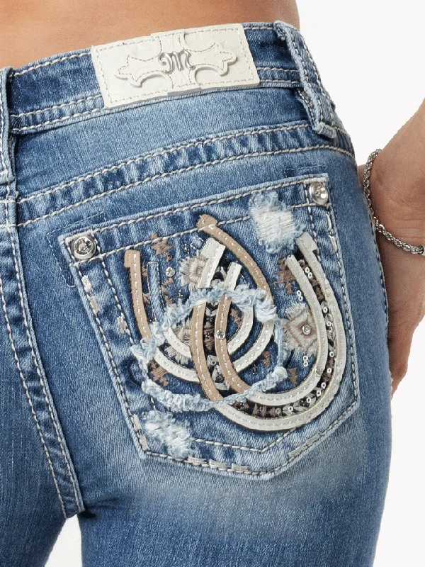 Miss Me M9303B Womens Horseshoe Bootcut Jean Neutral Blues Fashionable Relaxed Fit Denim Miss Me M9303B Womens Horseshoe Bootcut Jean Neutral Blues Fashionable Relaxed Fit Denim