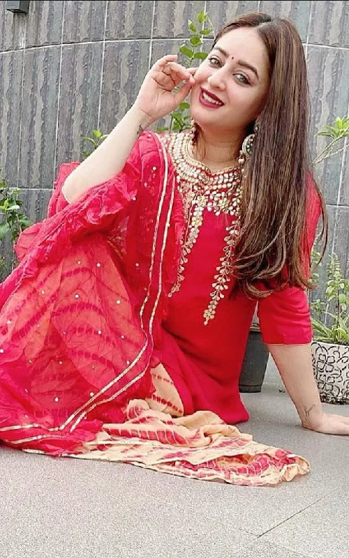 Mahi Vij Red Gota Patti Kurta and Shibori Skirt Set with Ruffle Chiffon Dupatta denim skirt classic Mahi Vij Red Gota Patti Kurta and Shibori Skirt Set with Ruffle Chiffon Dupatta denim skirt classic