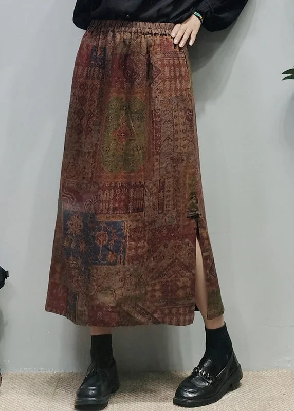 Vintage Chocolate elastic waist side open Linen A Line Skirt Spring linen skirt natural Vintage Chocolate elastic waist side open Linen A Line Skirt Spring linen skirt natural